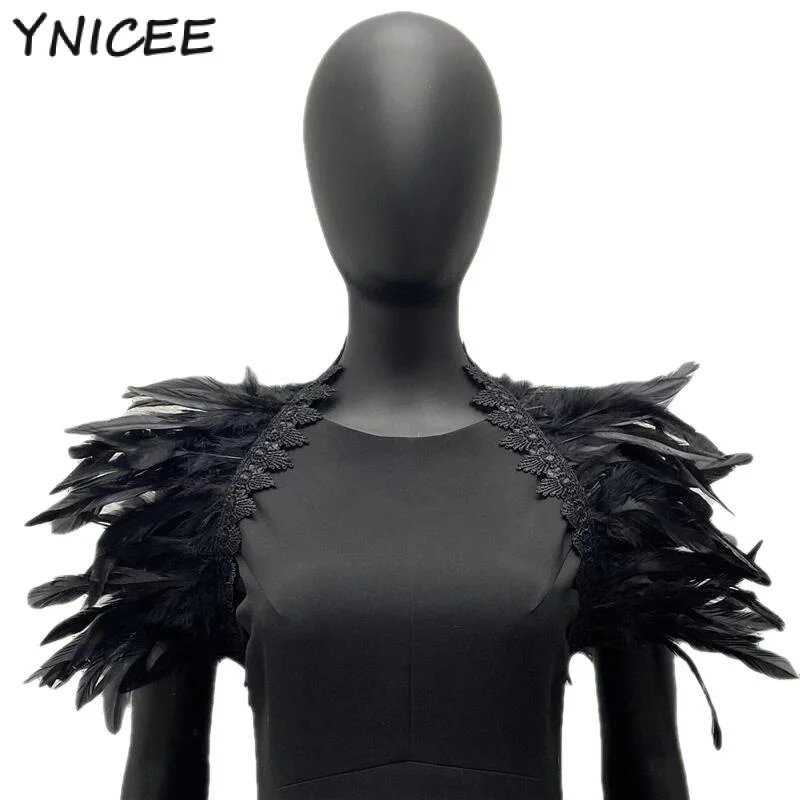 

Gothic Punk Neck Collar Choker Scarves Woman Feather Shawl Shrug Party Wedding Dress Wrap Cape Halloween Turkey Stole Scarf Y2k