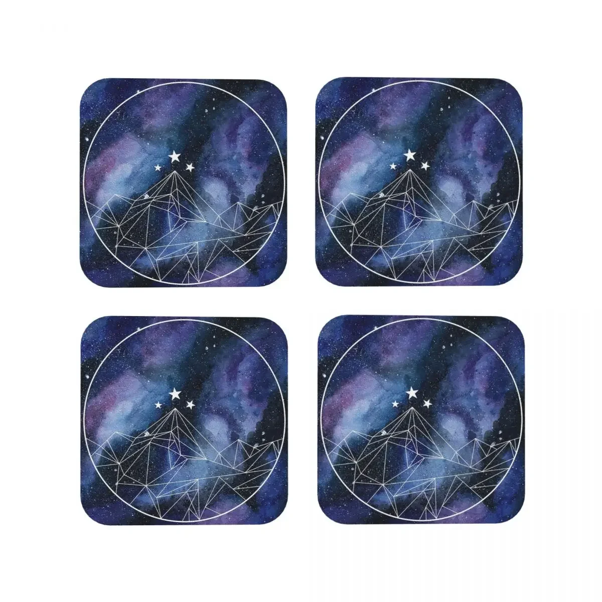 Night Court Symbol Watercolor Coasters Coffee Mat Leather Placemats Mug Tableware Decoration & Accessories Pads for Home Kitchen