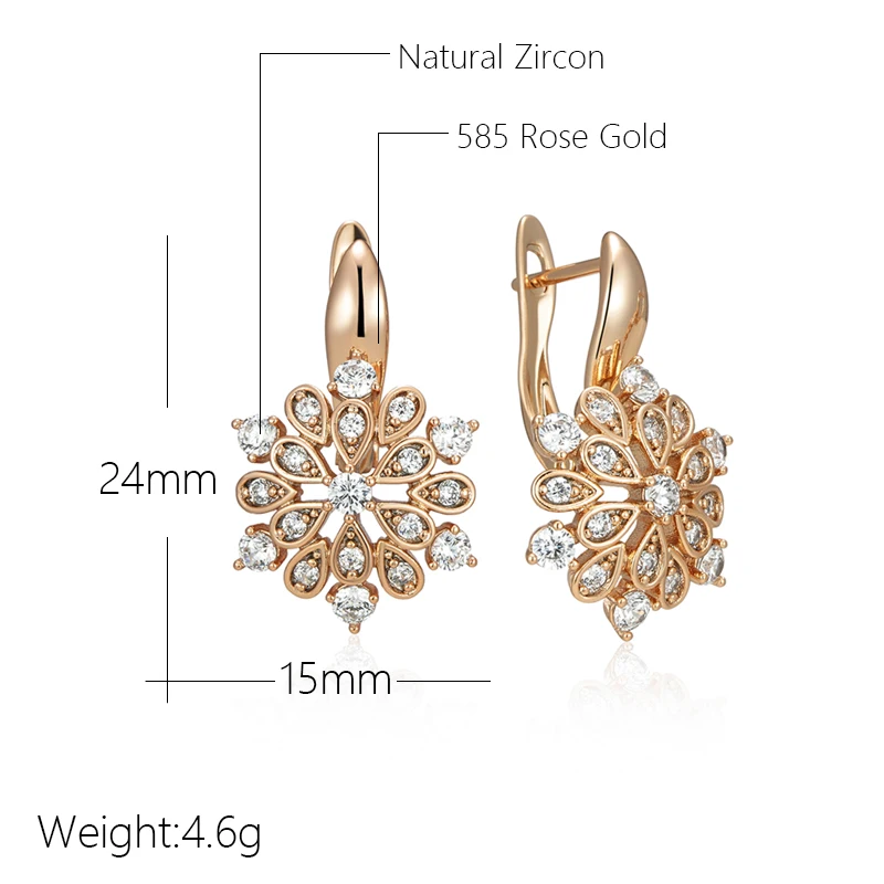 Kinel Hot 585 Rose Gold Color Crystal Flower Dangle Earrings for Women Shiny Natural Zircon Ethnic Bride Wedding Fine Jewelry