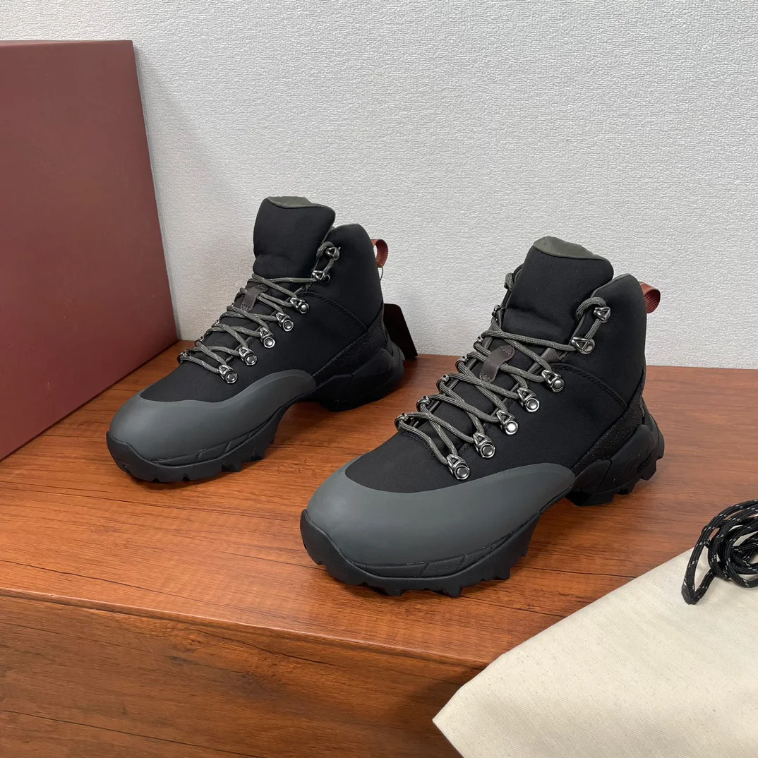 

2025 unisex black - mixed material upper, lace up design, non slip thick sole, outdoor hiking fashionable casual sports shoes