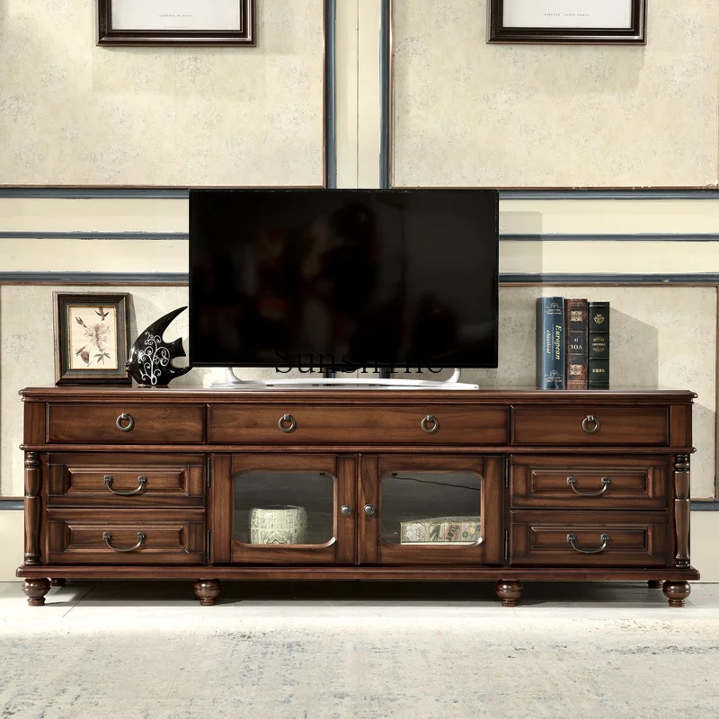 

American country TV cabinet living room solid wood furniture storage small apartment