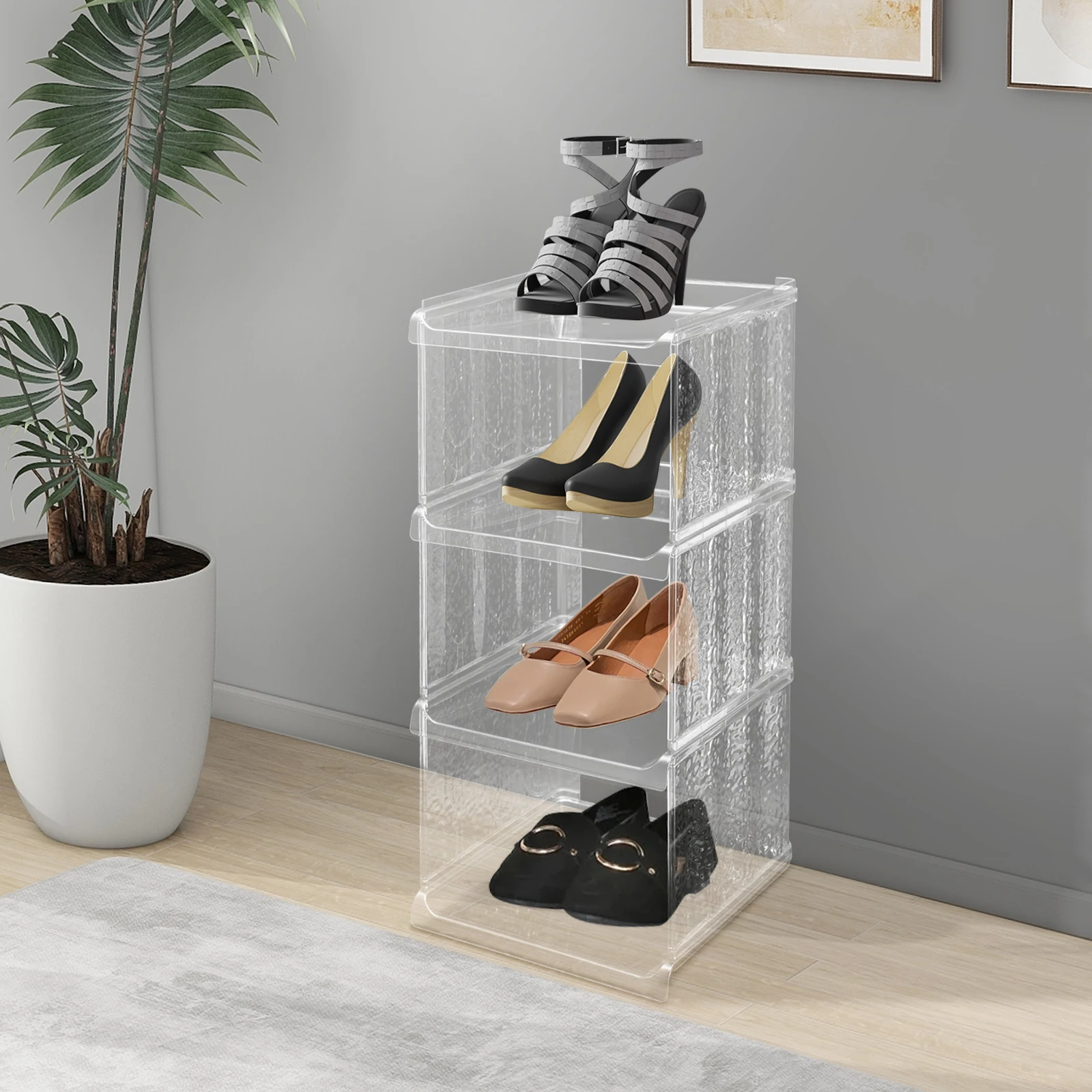 

(Clear) Vertical Ice Clear Shoe Rack Organizer Cabinet, Shoe Rack Storage Cabinet, for Doorway Entrance Bedroom, 28 x 26 x 65 cm