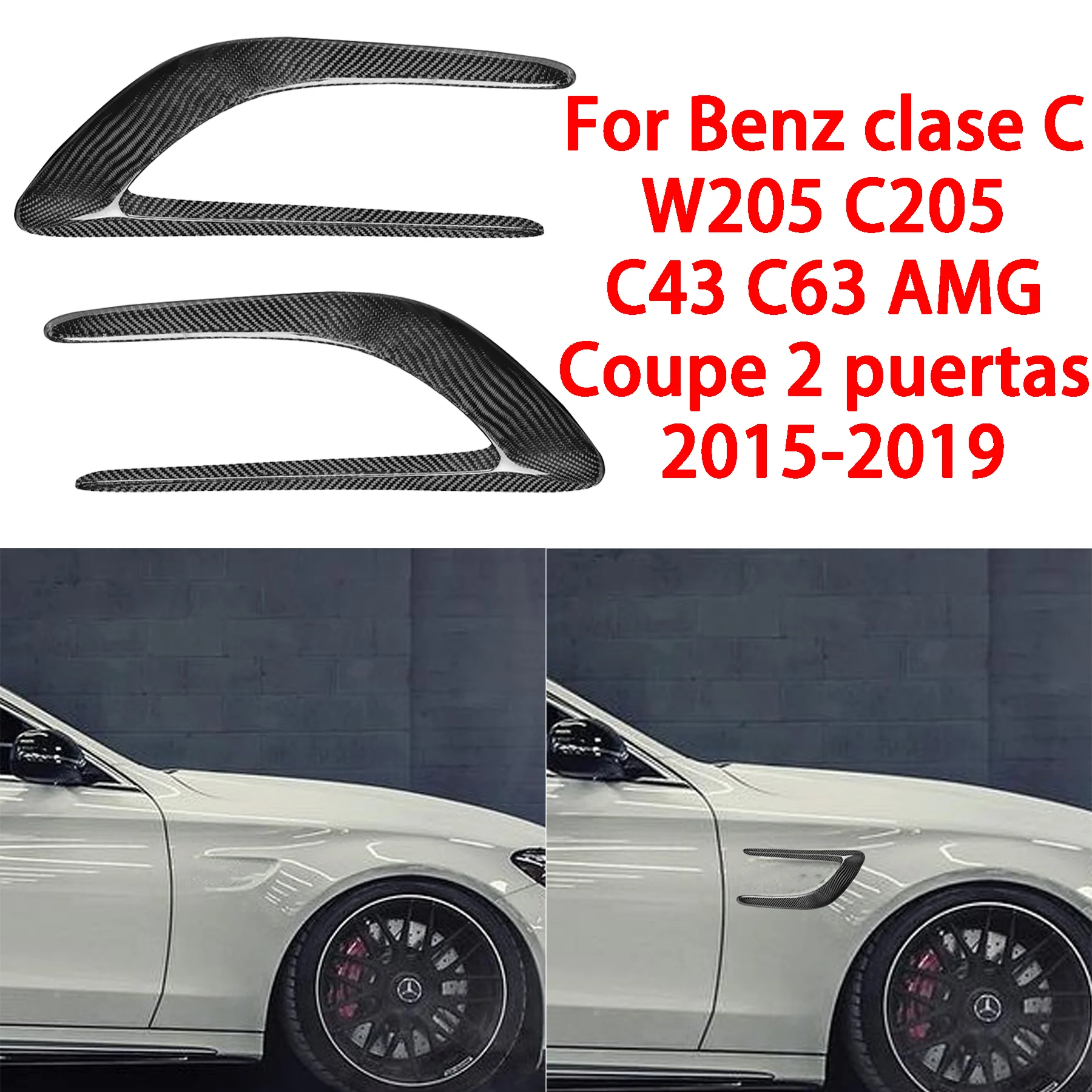 For Benz C Clase W205 C205  C43 C63 AMG Coupe 2 Puertas 2015-2019 Real Carbon Fiber Car Front Air Outlet Diffuser Spoiler Decor