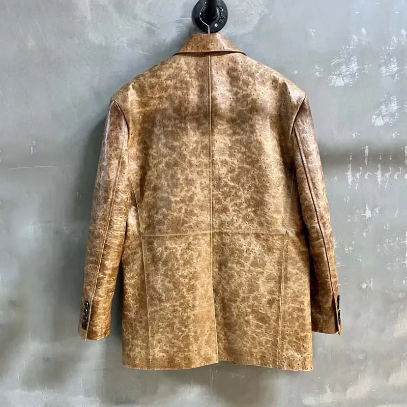 Manteau en peau de mouton véritable pour femmes, vêtements de printemps, huile, avertir le derme, nouilles de mode, style vintage, trempé, col rabattu, femme