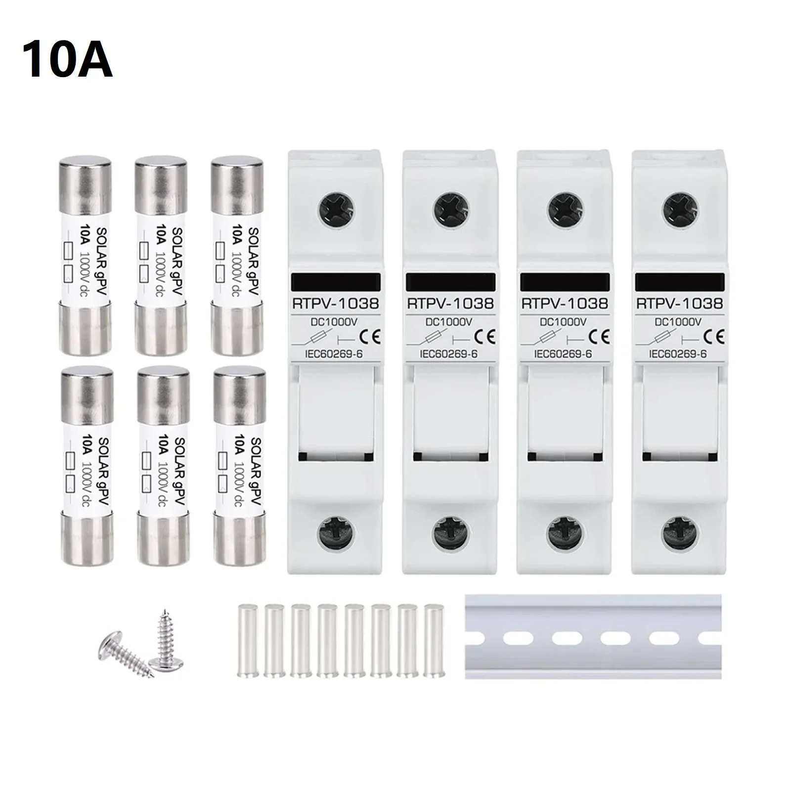 

Solar PV DC fuse holder with quick and easy access to fuses includes everything needed for easy installation and replacement