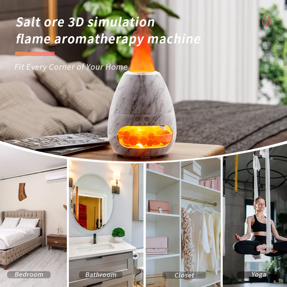 New Fashion 3D Fire Flame Cool Misting Humidifier Ultrasonic Salt Stone Essential Oil Volcanic Aroma Diffuser