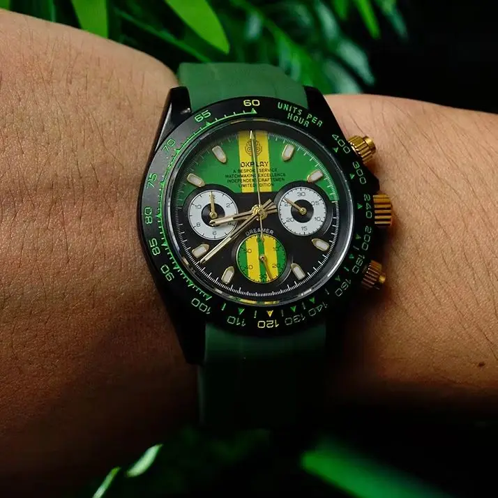 OKPLAY Men Chronograph Watch Pilot 39.5mm Quartz Wristwatch Sapphire Mirror Luminous 100M Waterproof VK63 Military