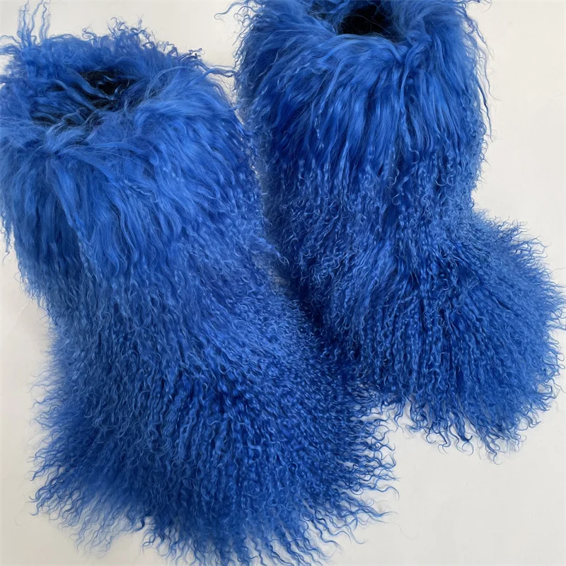 Popular Winter Customized height boots Luxury Fur Boots Women Round Toe Mongolian Fur Boots Shoes Women Snow Fur Long  Boots