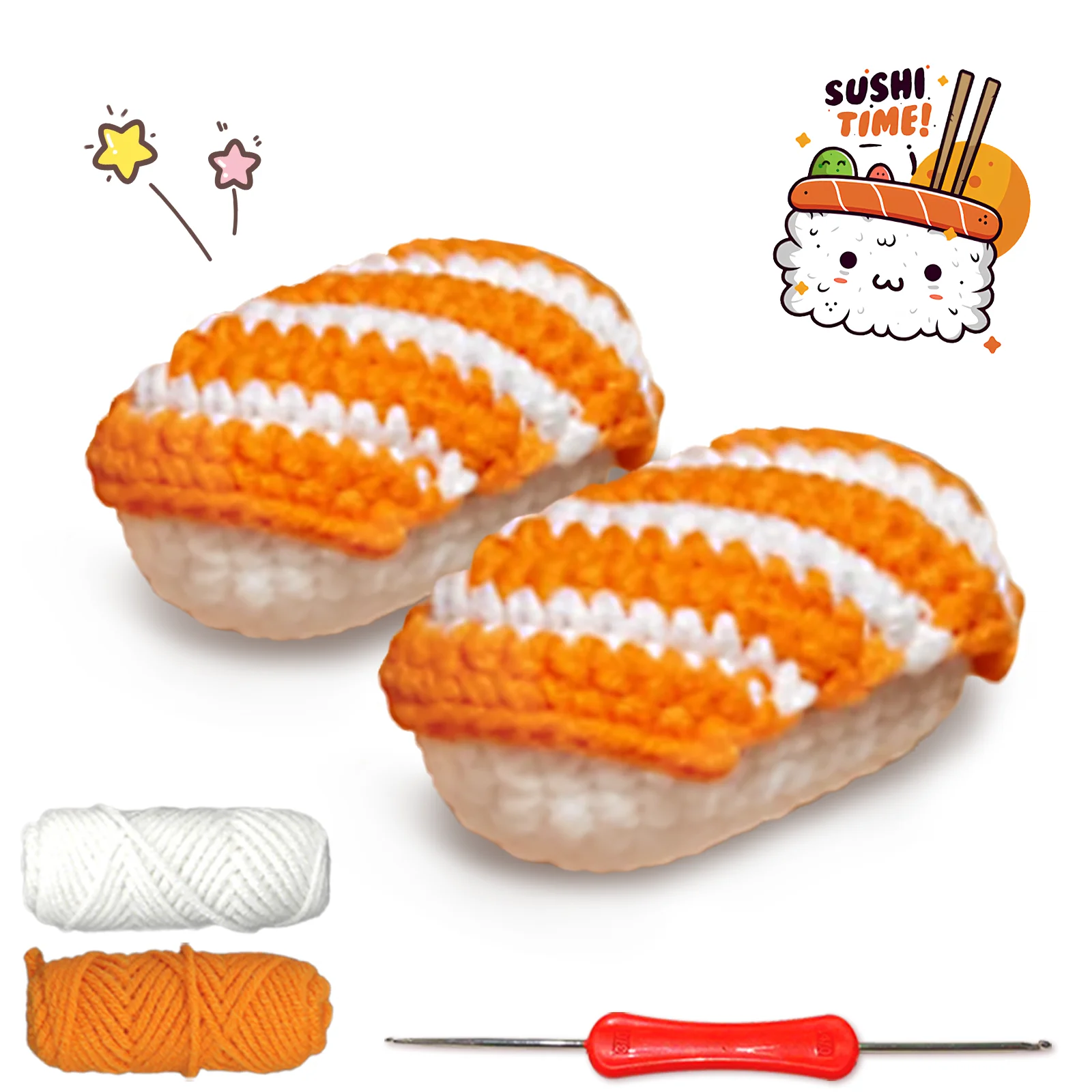 YAMAXIN-Kit de ganchillo con temática de sushi para principiantes, juego de herramientas de fácil artesanía, proyecto de artes y manualidades, 2 piezas