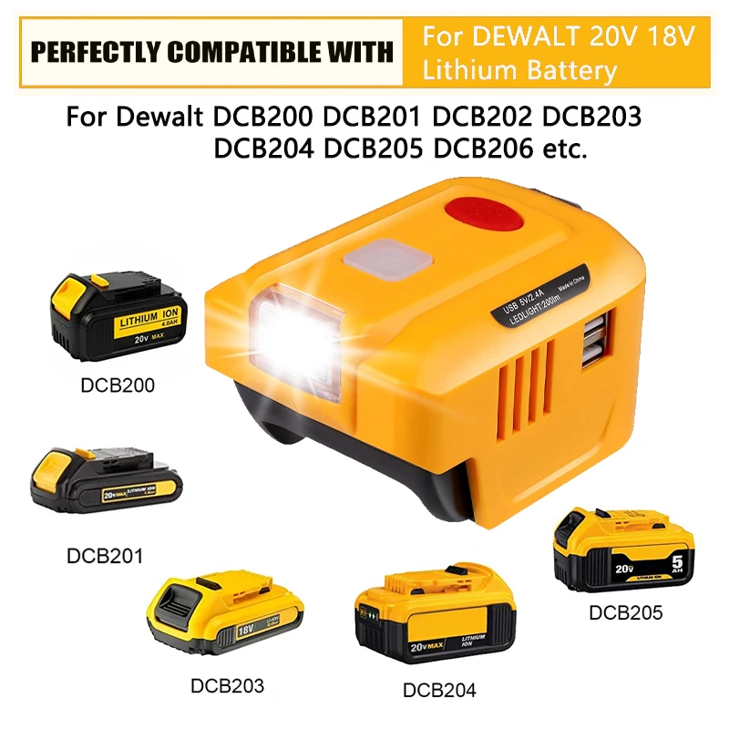 For Dewalt 20V 18V Lithium Battery Inverter Generator DC 20V To AC 110V/220V Portable Inverter Power Station with LED Light USB