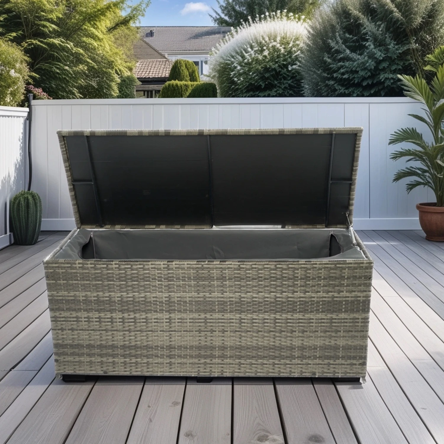 

Outdoor Storage Box, 113 Gallon Wicker Patio Deck Boxes with Lid, Outdoor Cushion Storage for Kids Toys, Pillows, Towel Grey Wic