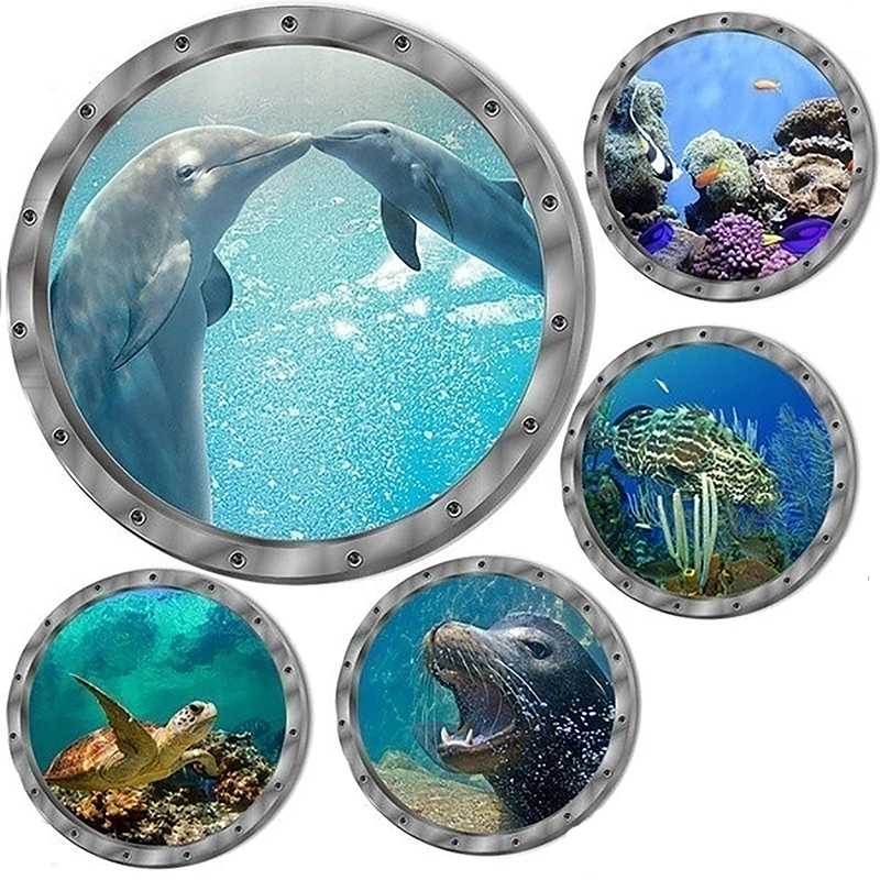 5 Styles Underwater Fish Wall Stickers Waterproof Dolphin Turtle Sticker For Washing Machine Decoration For Bathroom Decals PVC