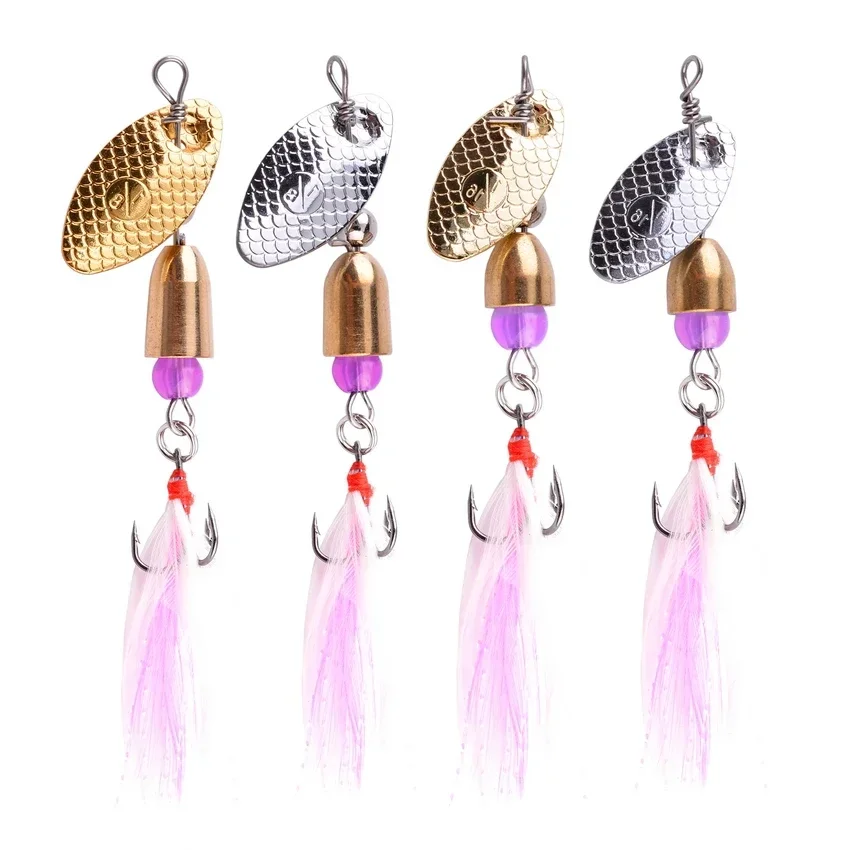 1Pcs Fishing Lure Spinner Bait 3.5g 5g Spoon Lures Metal Fishing Lure Hard Bait With Feather Treble Hooks Spinnerbait Tackle