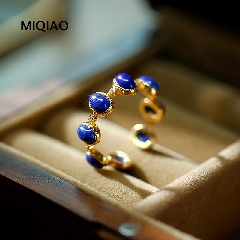 MIQIAO Natural Stone Lapis Lazuli Rings For Women 925 Sterling Silver Jewelry Female Ring Dating Ring Gift New In