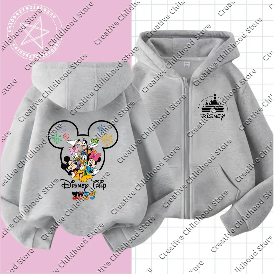 Fashion Disneyland Trip Vacation Clothes Caricature zipper Hoodie Children Top Cartoons Disney Kawaii 2025 Girl Clothes Boy Kids