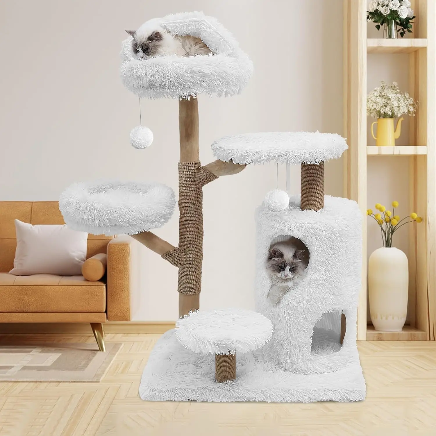 

Tall Wooden Tree for Indoor Large Cats, Modern Tree Tower with Jumping Platforms, Condo, Scratching Posts