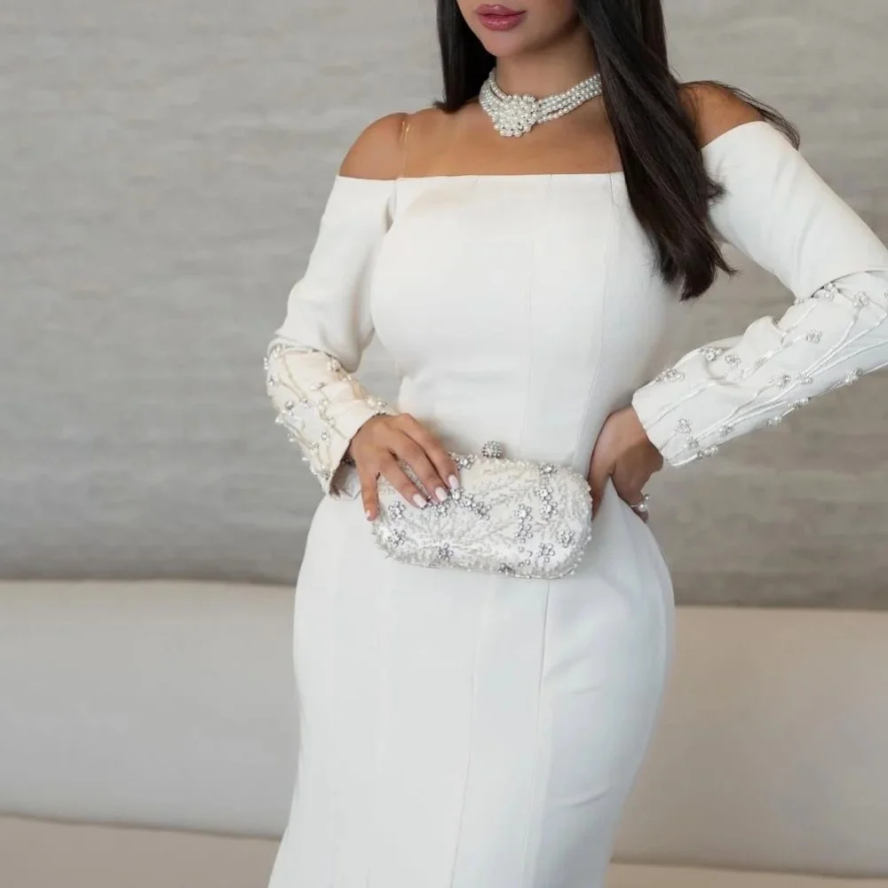 Op maat gemaakte avondjurk met boothals Prachtige kralen galajurken Ruches Formele gelegenheid Elegante ruches Feestjurk Robe Soiree