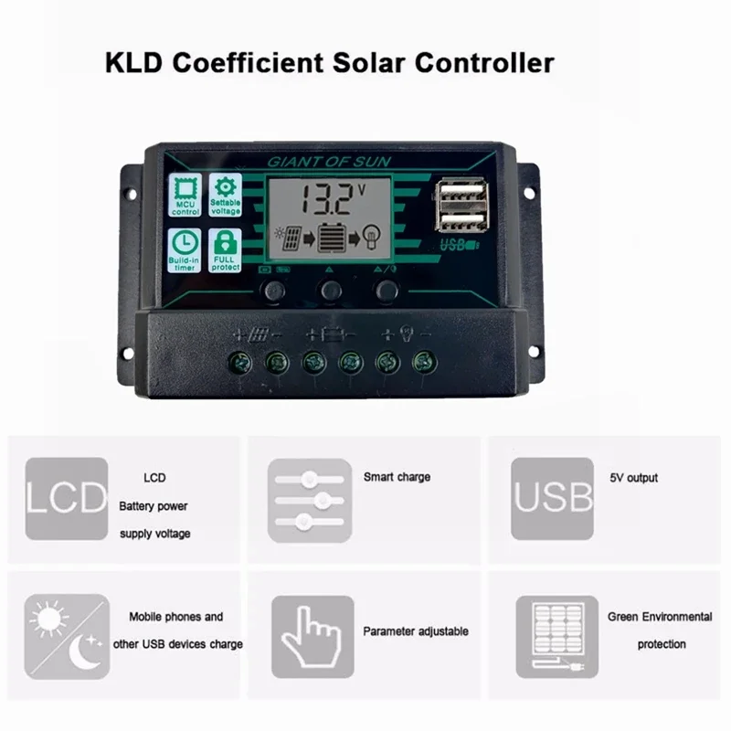 Imagem -03 - Mppt Pwm Controlador de Carga Solar Regulador de Bateria do Painel Solar Display Lcd Portas Usb 12v 24v 150a