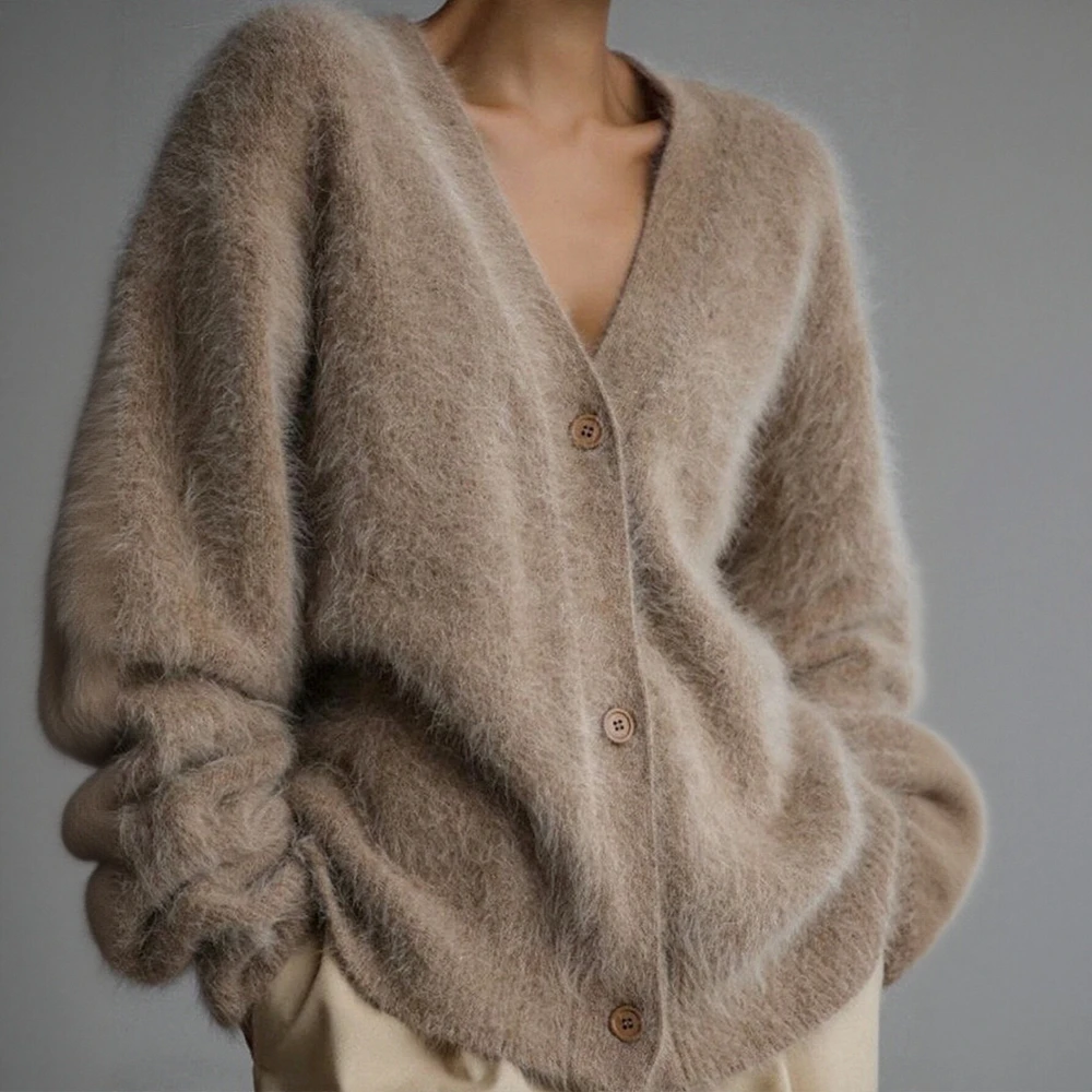 

Women's Elegant Plain V-Neck Long Sleeve Sweater Autumn Regular Fit Casual Knitwear for Dating