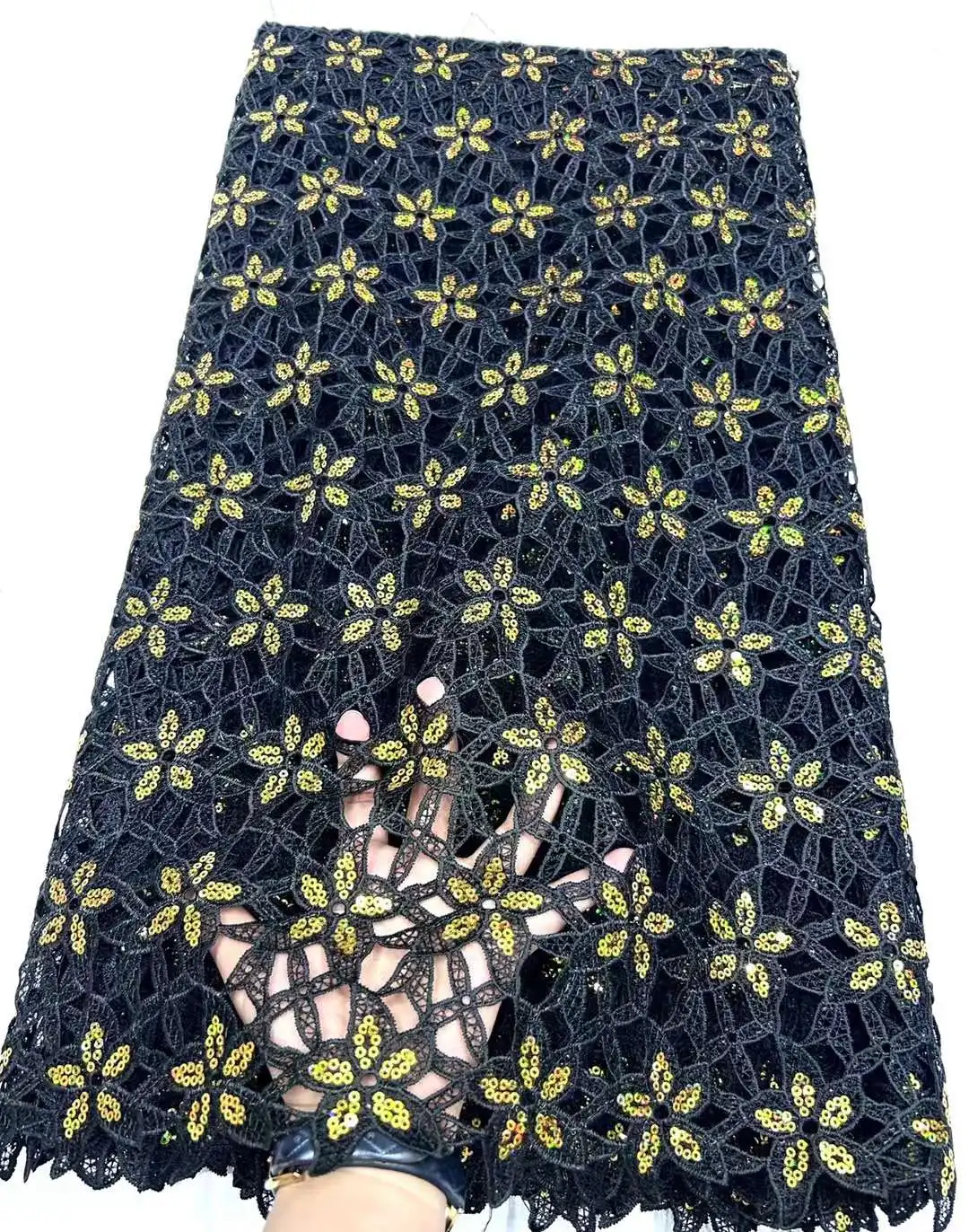 

African Lace Fabric With Sequins 2024 High Quality Nigerian Guipure Lace Fabric Diy Material For Sewing Party Dress