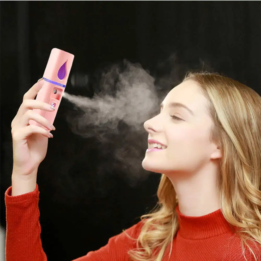 Mini vaporizador Facial portátil, atomización, extensiones de pestañas con espejo, color rosa