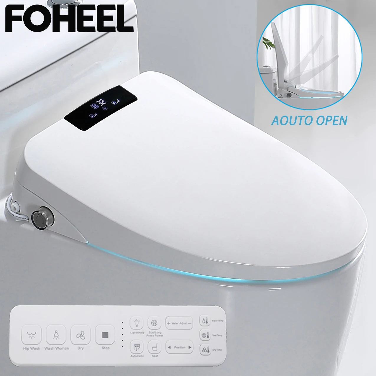 

FOHEEL Auto Open Smart Toilet Cover Electronic LCD Display Bidet Intelligent Heating Seat Wc