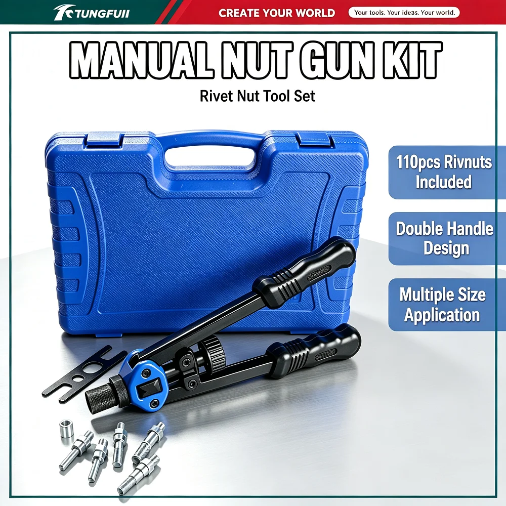 TUNGFULL 110PCS Manual Rivet Nut Tool Kit Hand Rivnut Gun Set Threaded Riveting Nuts Insert Tool For Metal Repair