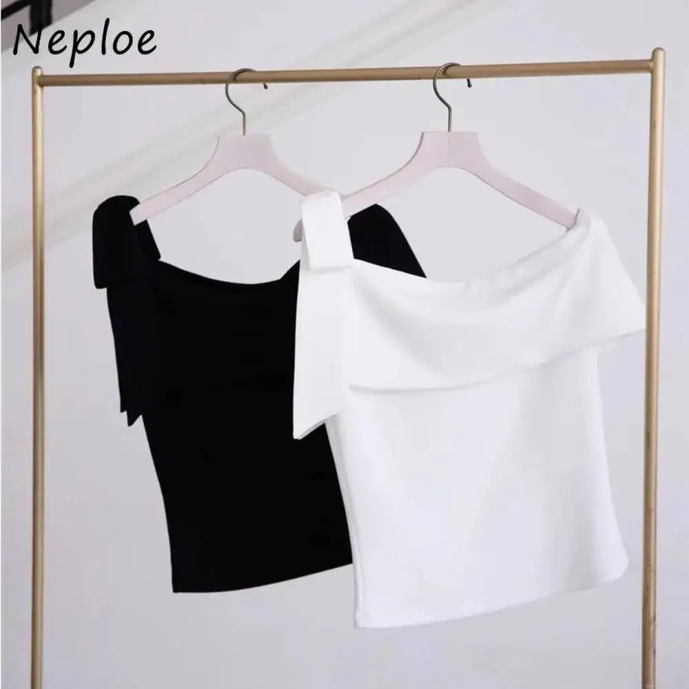 

Новый модный однотонный джемпер с разрезом на шее и половиной рукава с бантом и открытыми плечами, универсальный повседневный топ, японские элегантные лоскутные топы на шнуровке