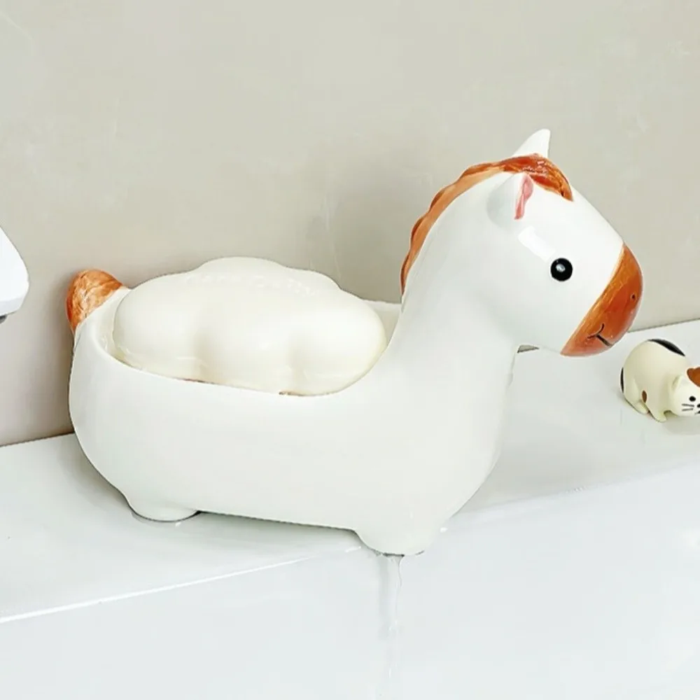 

Милый держатель для мыла в виде лошадки, сливной контейнер для мыла, самосмываемый держатель для мыла, керамическая мыльница, декор для ванной комнаты, органайзер для столешницы