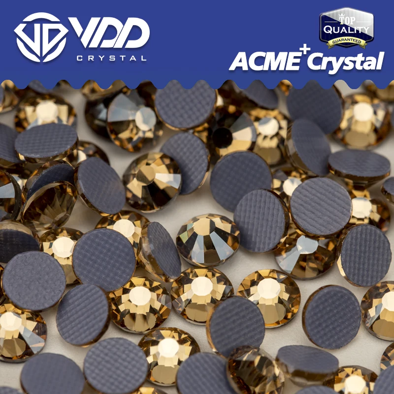 VDD ACME+Series 058 Golden Shadow Glass Crystal HotFix Rhinestones Flatback Strass Glitter 3D Stones Fabric Clothes Decoration