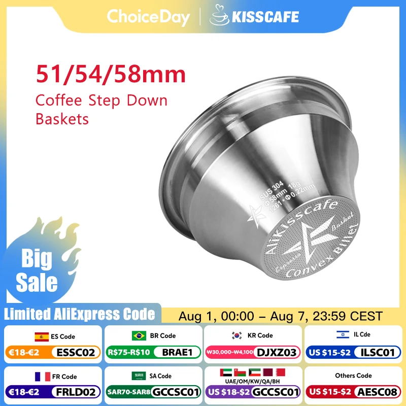 Alikisscafe Panier de porte-filtre à diamètre variable, profilé et convexe, 51mm 54mm 58mm, Accessoires pour café expresso, Outil de barista