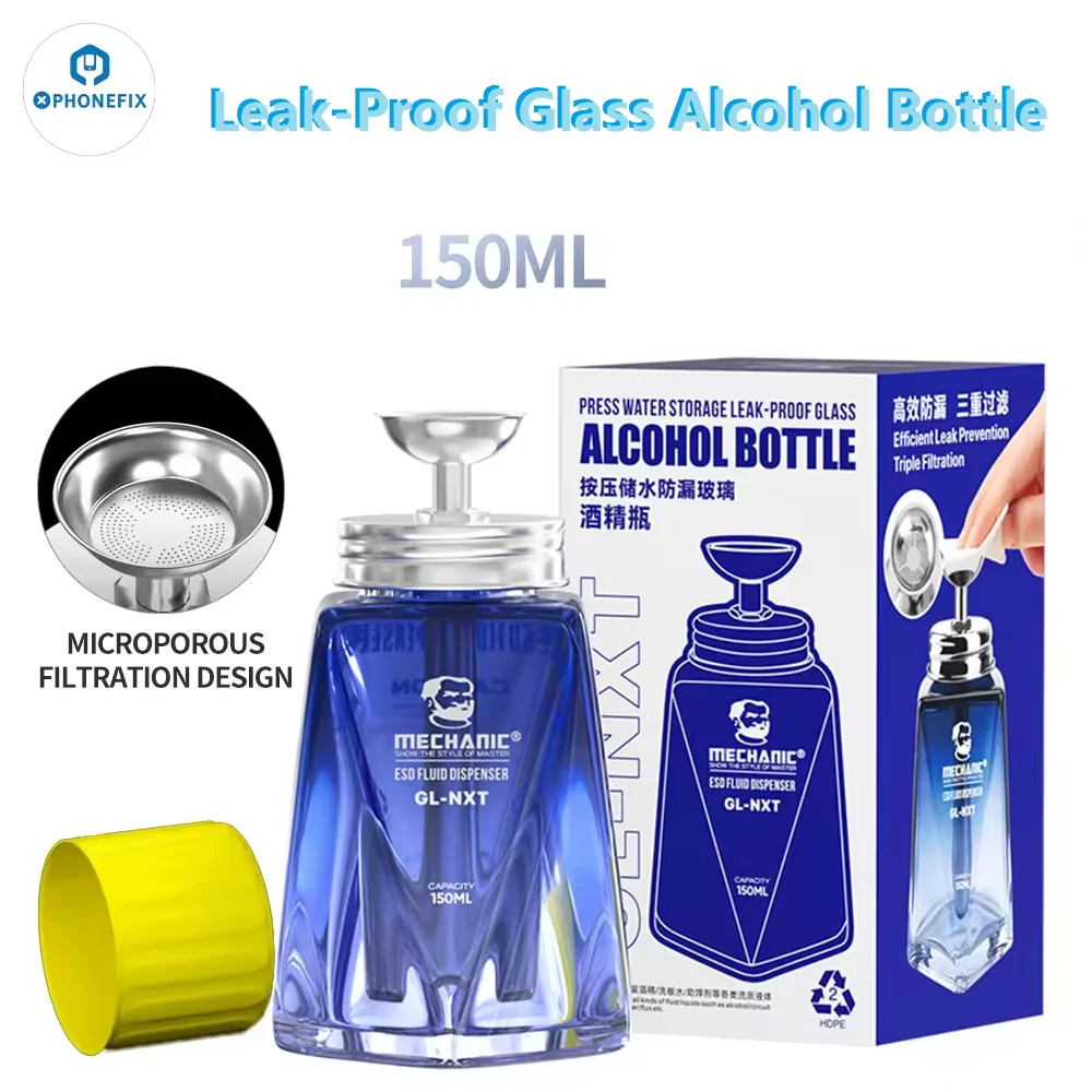 

Mechanic 150ml Durable Thickened Glass Bottle GL-NXT ESD Fluid Dispenser Press Water Storage Leak-proof Glass Alcohol Bottle