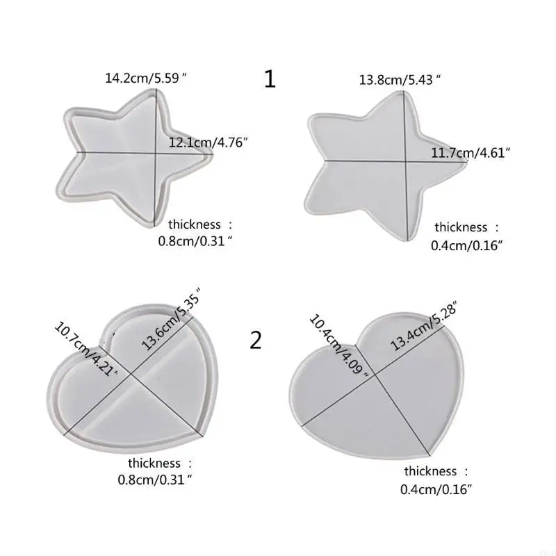 

Heart Round-Star Silicone Resin Mold Shaker Epoxy Molds Frame Cup Mat Resin Casting Mold Ideal-Gift