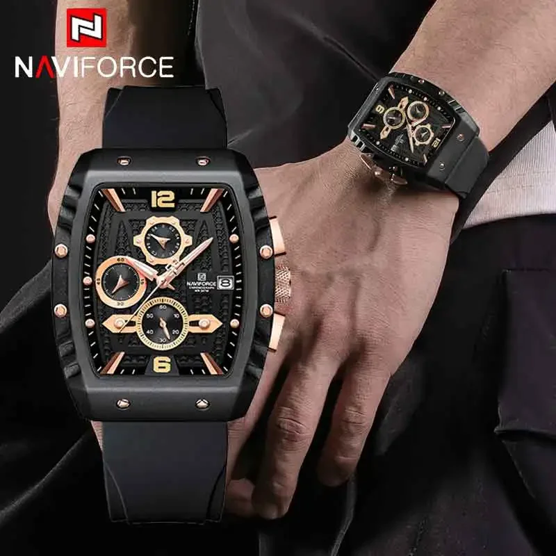 NAVIFORCE Top Fashion Watches for Men 3Bar Waterproof Sports Quartz Silicone Strap Luxury Multifunctional Clock Reloj Hombre