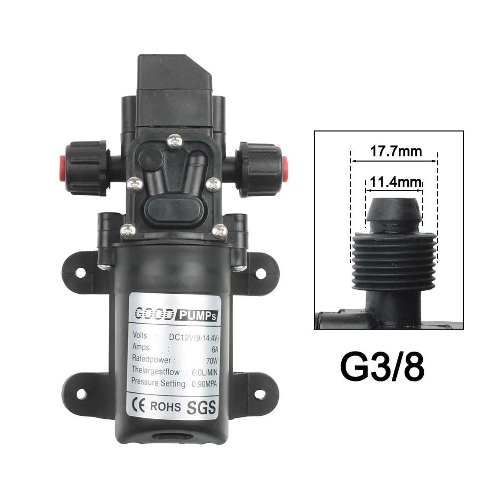70w 220V pompa acqua 12V 6A 4-6.0l/min 0.9mpa alimentatore elettrico 12v spina ue per lavaggio auto pulizia irrigazione pompa a soffietto