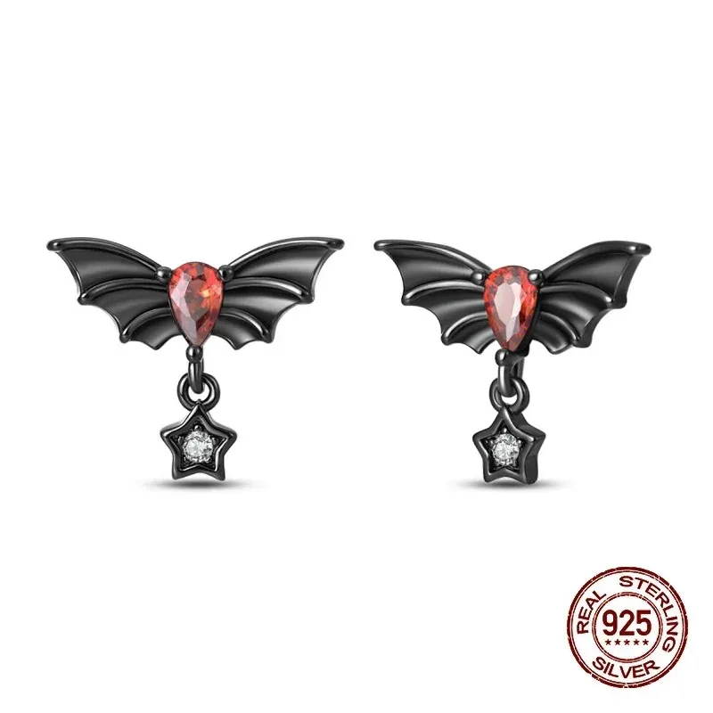 Halloween Party Series 925 Sterling Silver Punk Funny Bat Eardrop Charm Earrings Dangle for Women Fashion Jewelry Party Gift