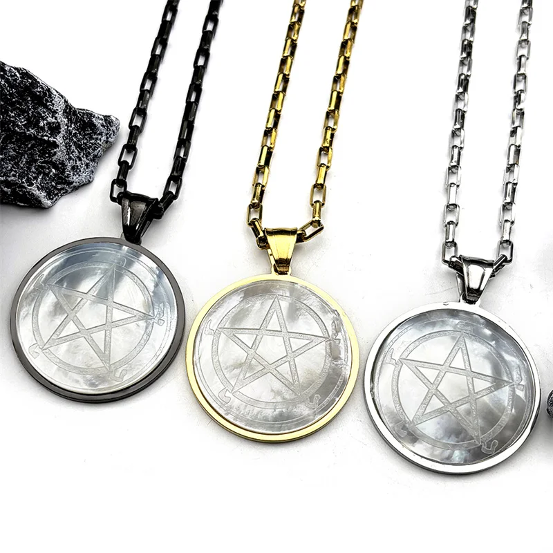 الساحرة الخماسي قلادة قلادة الرجال الفولاذ المقاوم للصدأ قذيفة الذهب اللون Tetragrammaton العبرية اليهودية ستار سلسلة مجوهرات ويكا