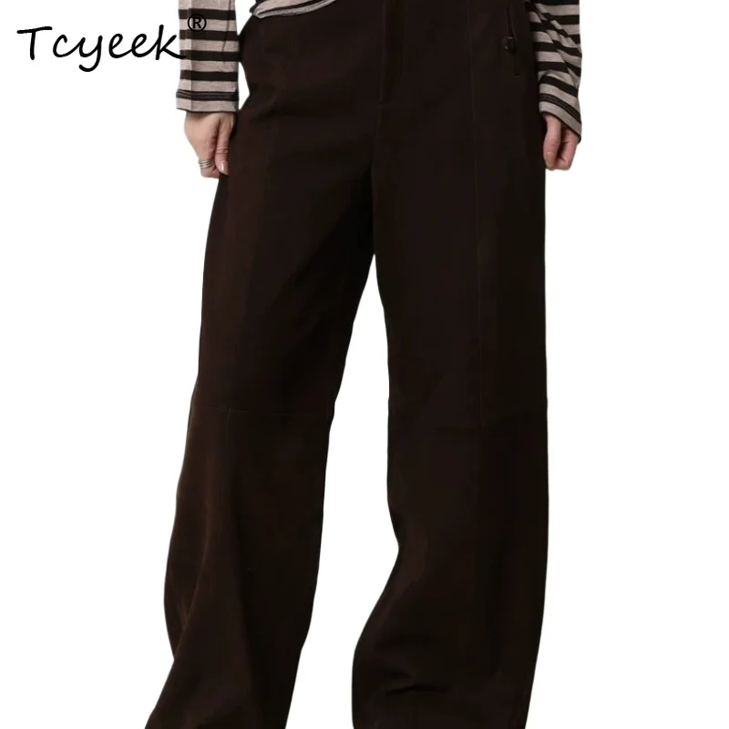 Tcyeek Cozy Real Leather Pants for Women Genuine Vintage Sheepskin Pants Korean Style High-quality Pants Womens Брюки Женские