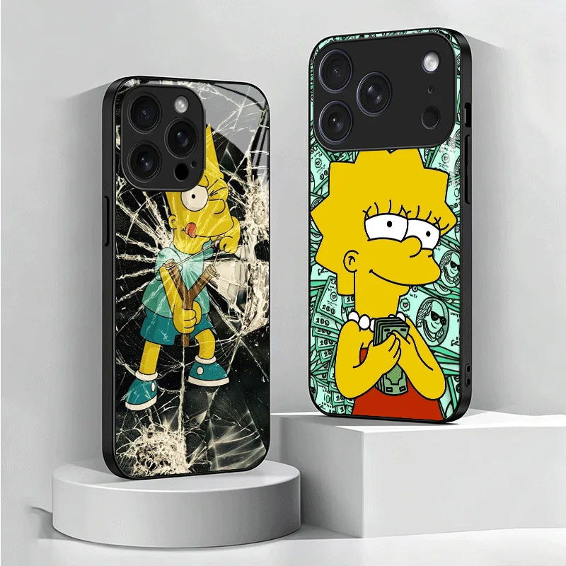 Cartoon Homers-S-Simpsons Tempered Glass Phone Case for iPhone 13 14 15 16 17 Pro Max 17E 16E 12 11 XS 7 Plus Air Shockproof Cov
