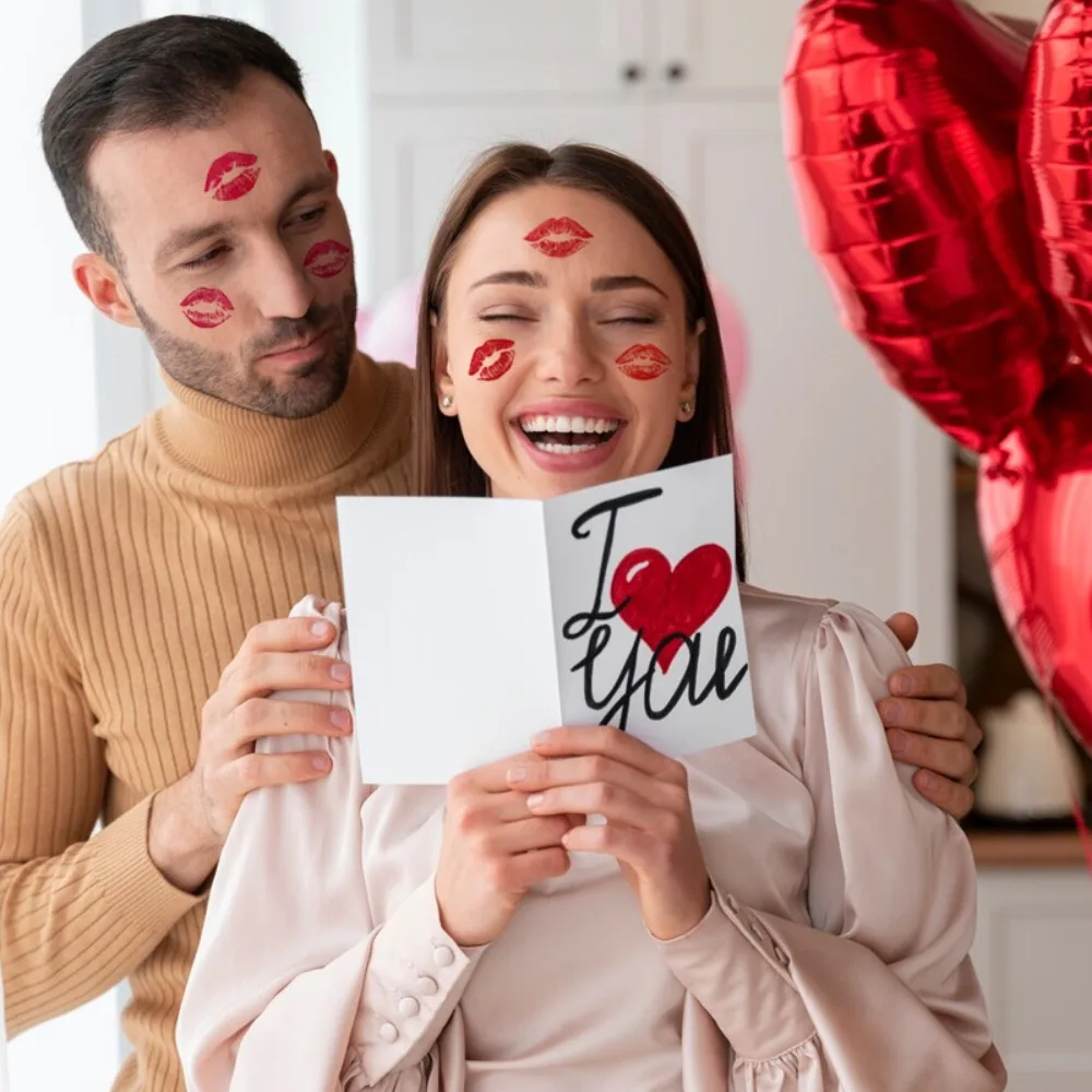 Valentine's Day Temporary Tattoos Set Red Heart Lips Design Romantic Love Face Body Waterproof Stickers for Party Wedding Dating