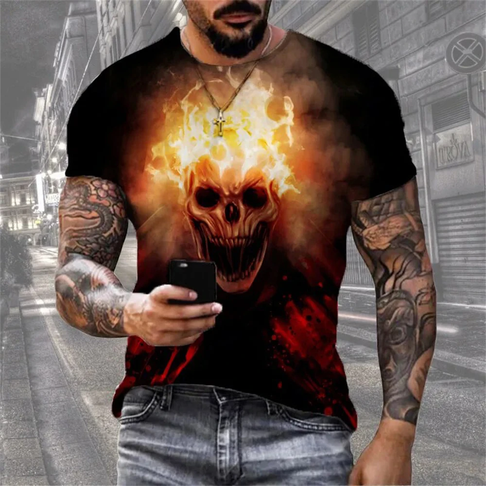 Summer Fashion Gothic Skull 3D Print T-Shirts Streetwear Men Harajuku Casual Oversized O-Neck T Shirt Tees Tops Clothing