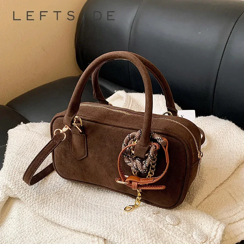 LEFTSIDE Women Fashion Small Faux Suede Soft Square Handbags and Purses Vintage 2024 Winter Y2K Crossbody Bag Lady Shoulder Bag