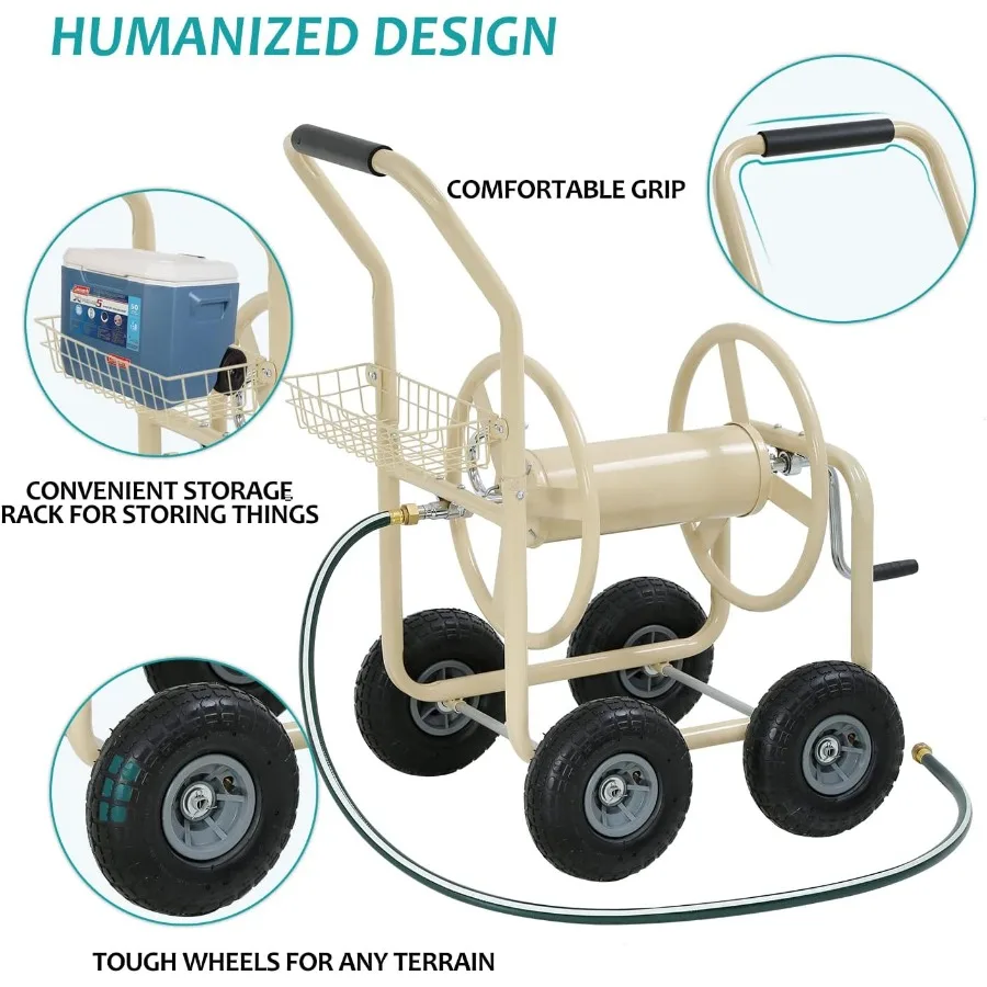 عربة بكرة خرطوم الحديقة شديدة التحمل مع عجلات للاستخدام الخارجي تحمل ما يصل إلى 300 قدم من خرطوم 5 8 بوصة مثالي للحديقة والفناء وات