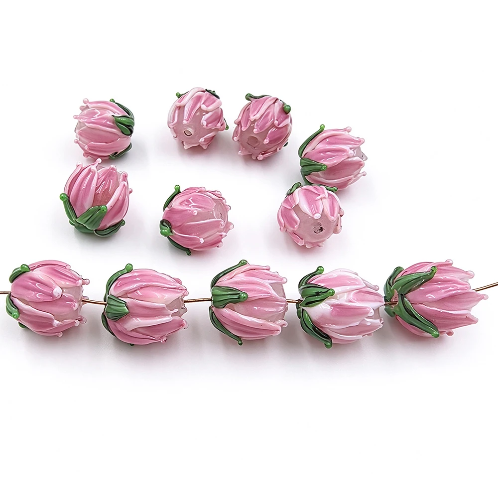15MM Hand-Painted Tulip Glass Beads Multicolored Flower Scattered Beads DIY Jewelry Making Necklace Bracelet Vintage Beads