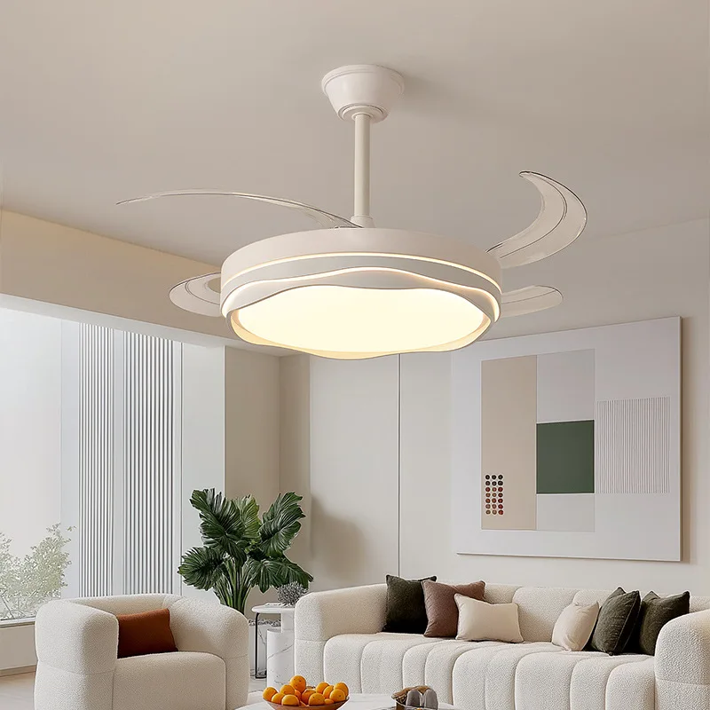 Modern Flush Mount Ceiling Fan Light Invisible Blades 6‑Speed 3‑Color Dimmable LED Fan Lamp With Remote for Bedroom Dining Room