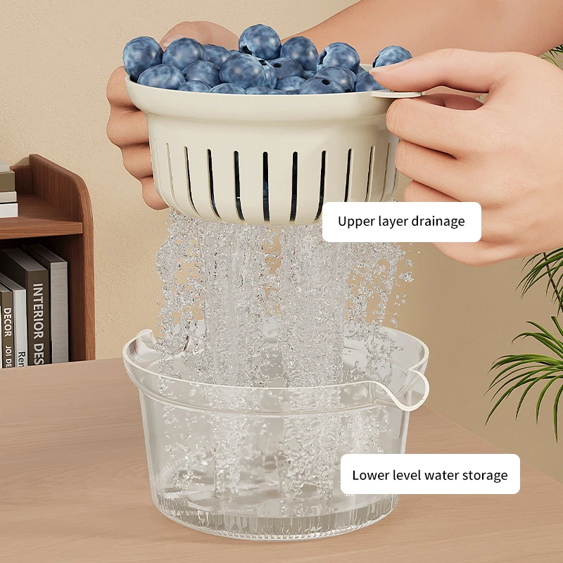 Kitchen Double-Layer Drain Basket Rotatable Storage Basket For Washing Vegetables Fruit Colander Baskets Kitchen Tools