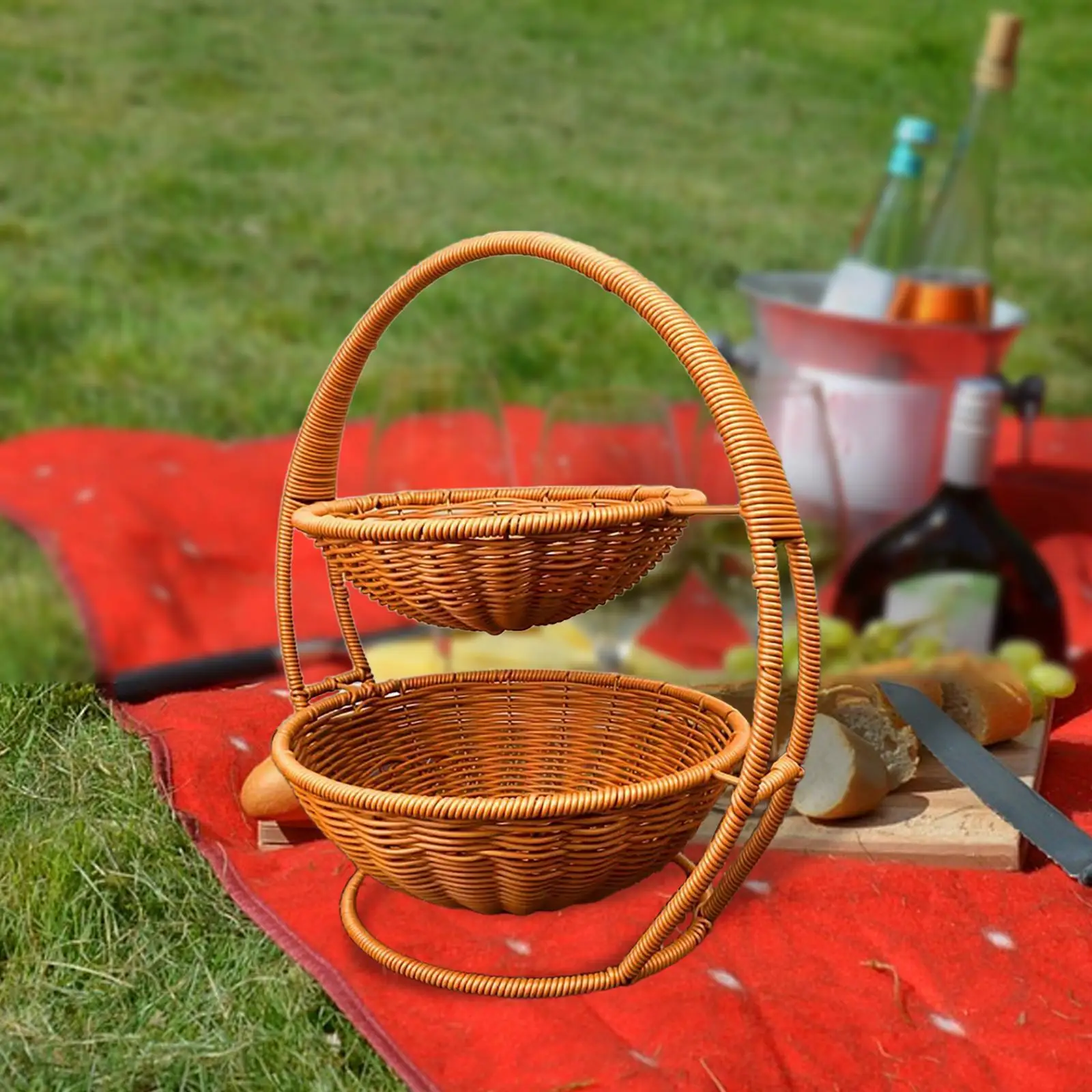 2 Tier Storage Basket Food Serving Bowl Display Stand Farmhouse Fruit Basket for