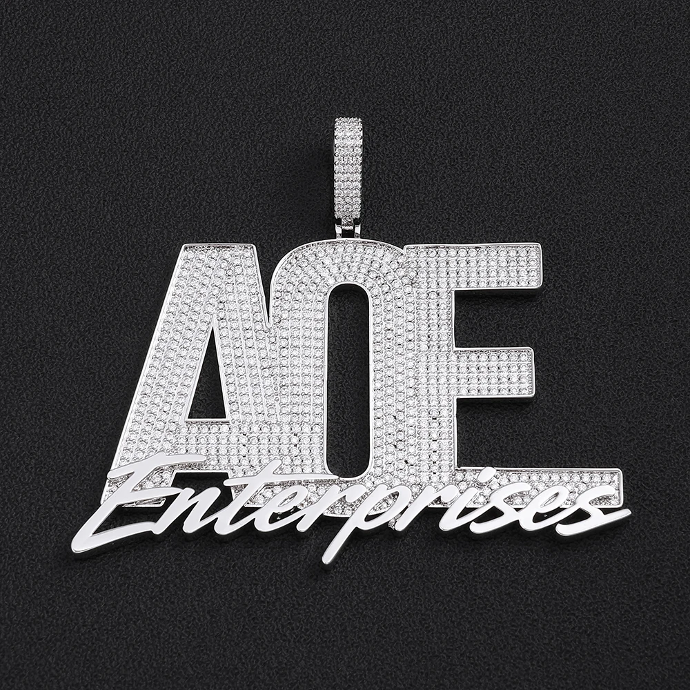 Custom Double Layer Iced Out Name Pendant Micro Pave Bling Big Letter Script Word Pendant Hip Hop Personalized Necklace Jewelry