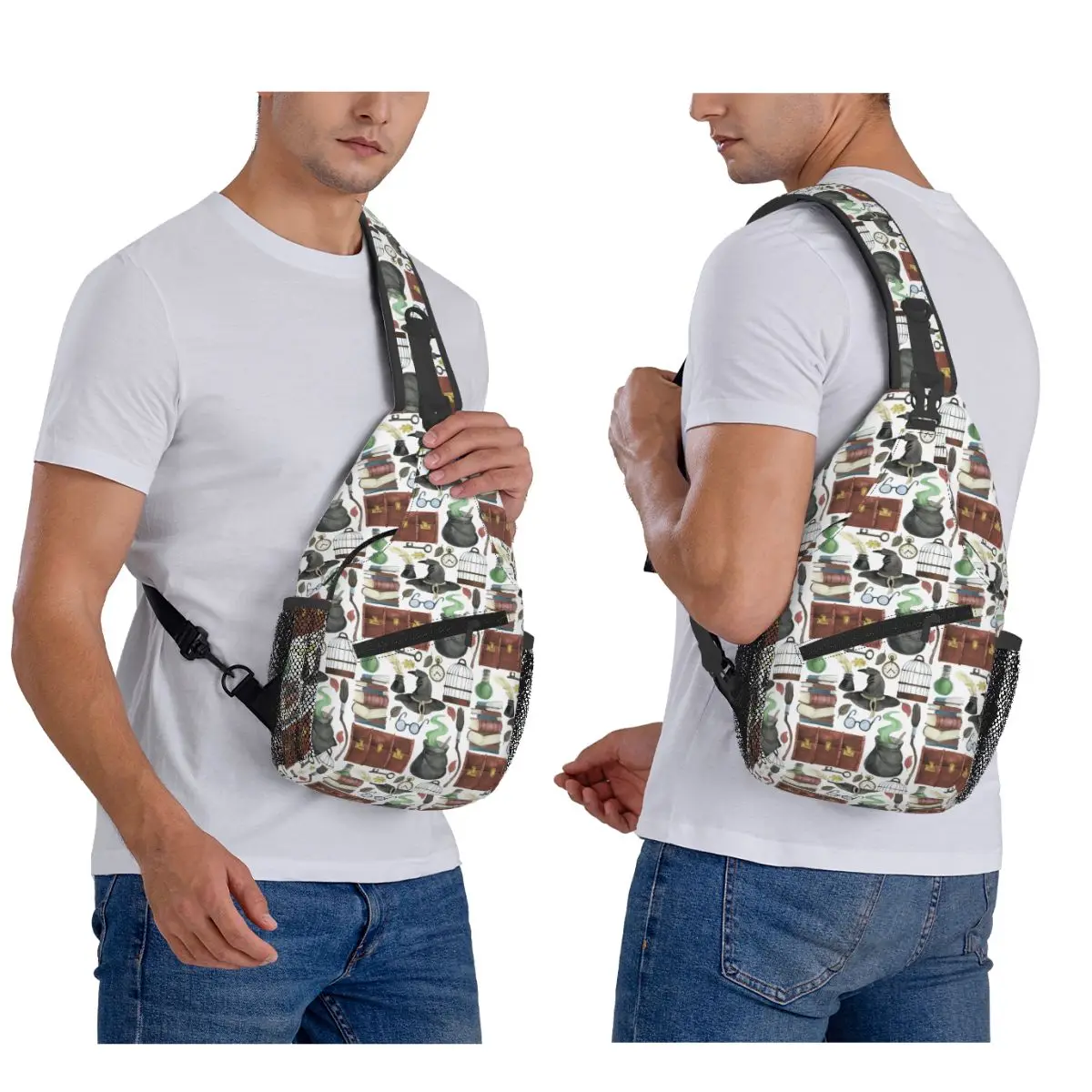Witch's Tool Pattern Chest Bag Men Sling Crossbody Backpack Chest Bag Travel Hiking Daypack Shoulder Bag
