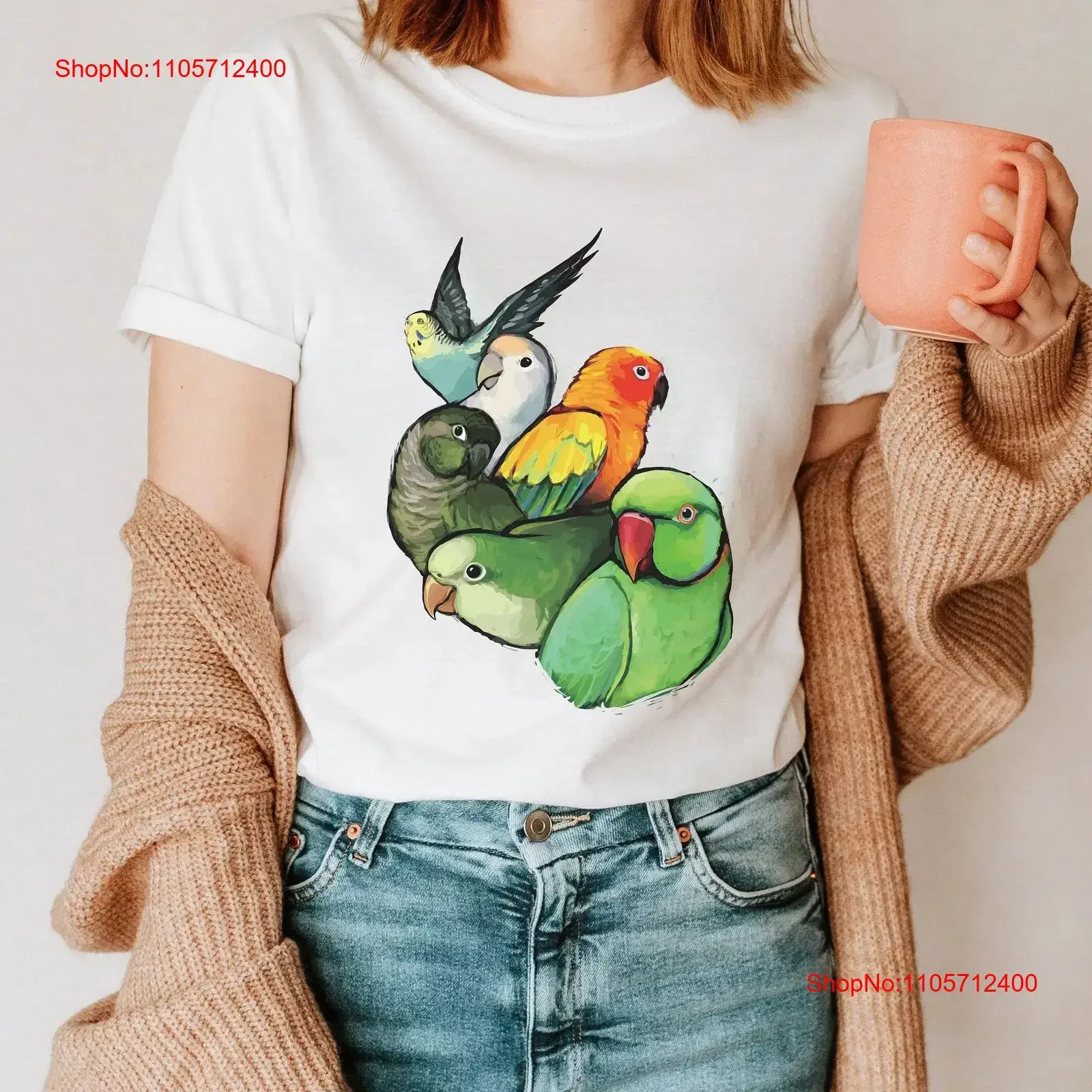 Pet Bird T Shirt Various Birds Quakers Conures Parakeets Green Parrot SweaT Mom s for Dads vintage Washed homme Comfortable